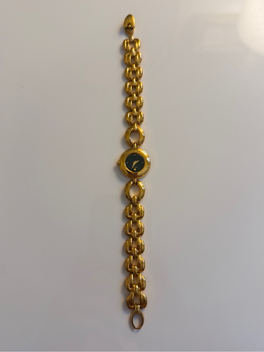 Vintage Seiko Gold Bracelet Watch with Round Emerald Green Dial